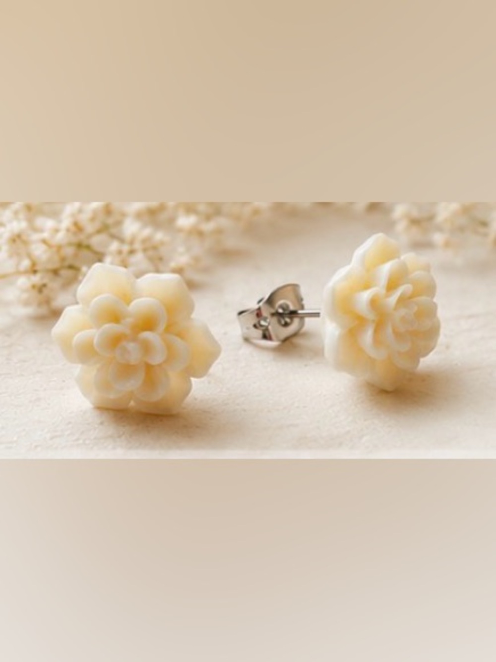 Ivory Bloom Floral Stud earrings * hypoallergenic